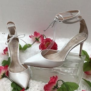 Schutz white nap leather ankle tie pumps 9B